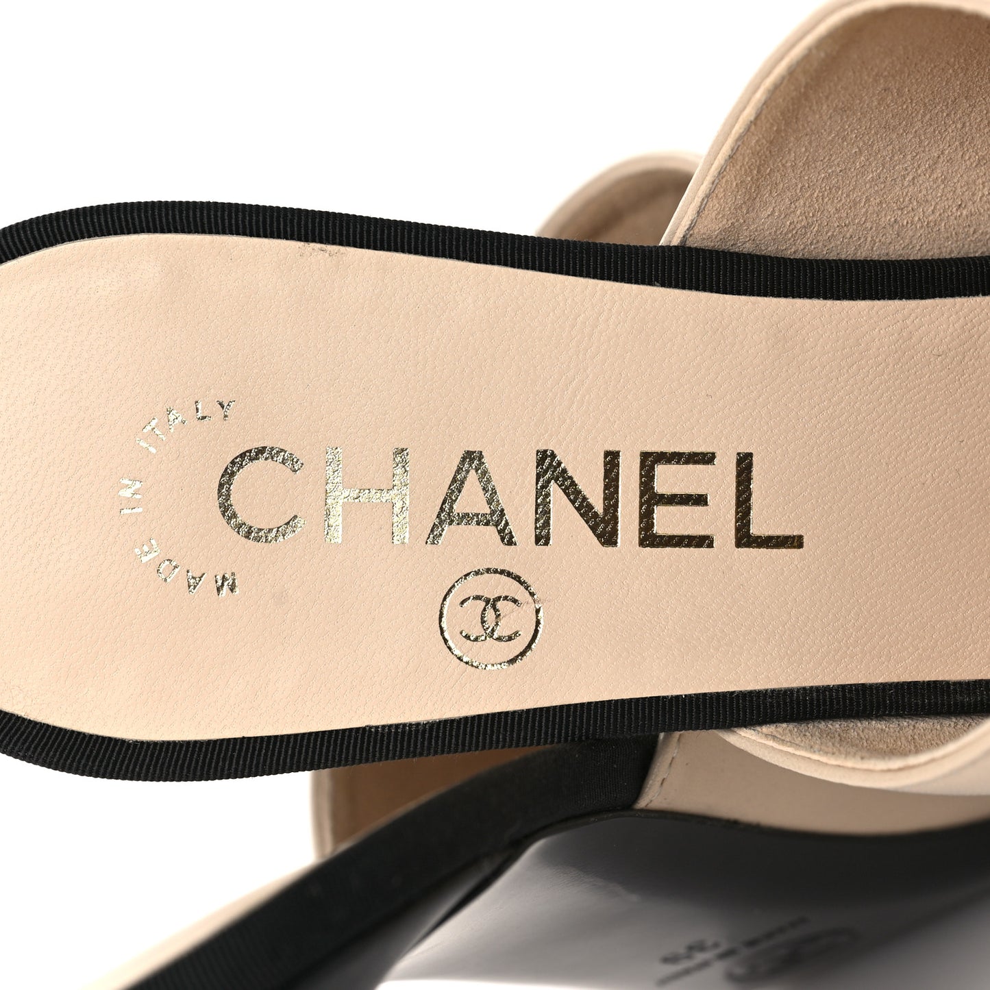 Lambskin Grosgrain Cap Toe Pearl Mule 39 Beige Black