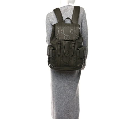 Gucci Piuma Calfskin Jumbo GG Embossed Double Buckle Backpack Dark Vintage Olive 2 of 9