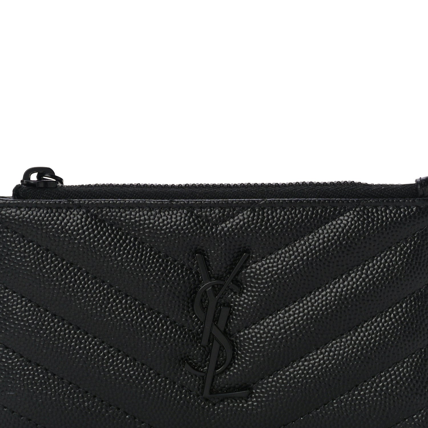 Saint Laurent Grain De Poudre Matelasse Chevron Monogram Fragments Zippered Card Case Black 9 of 13