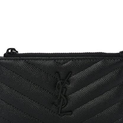 Saint Laurent Grain De Poudre Matelasse Chevron Monogram Fragments Zippered Card Case Black 9 of 13