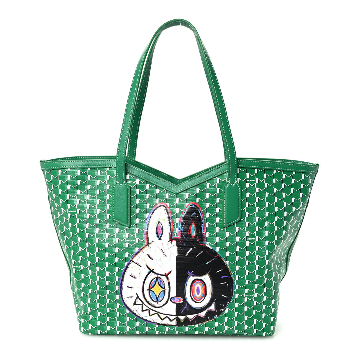 X KASING LUNG Calfskin Canvas M Labubu Tote MM Green Apple