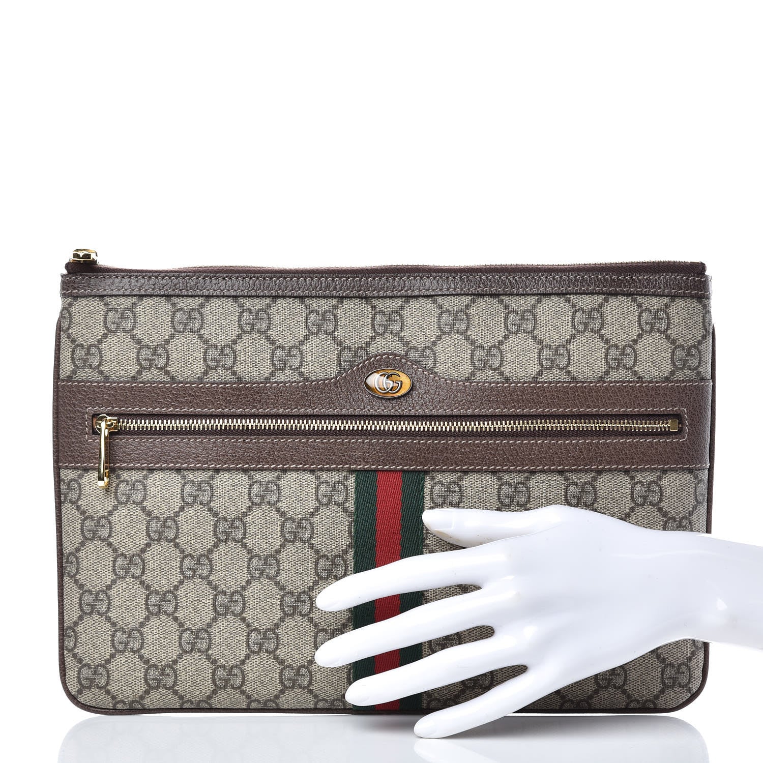 Gucci GG Supreme Monogram Large Ophidia Pouch Clutch Brown 2 of 8