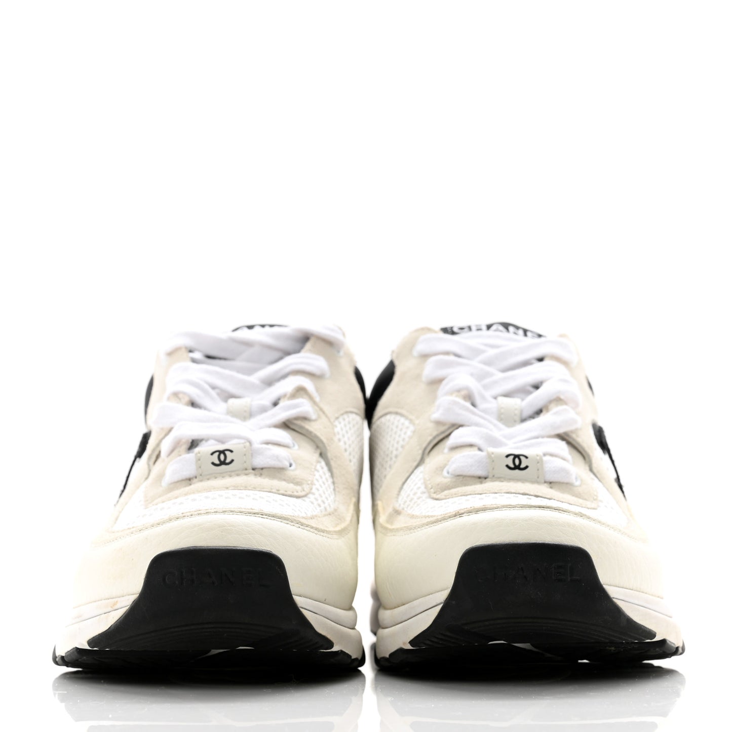 Mesh Suede Calfskin Grained Calfskin Womens CC Sneakers 39 White Black
