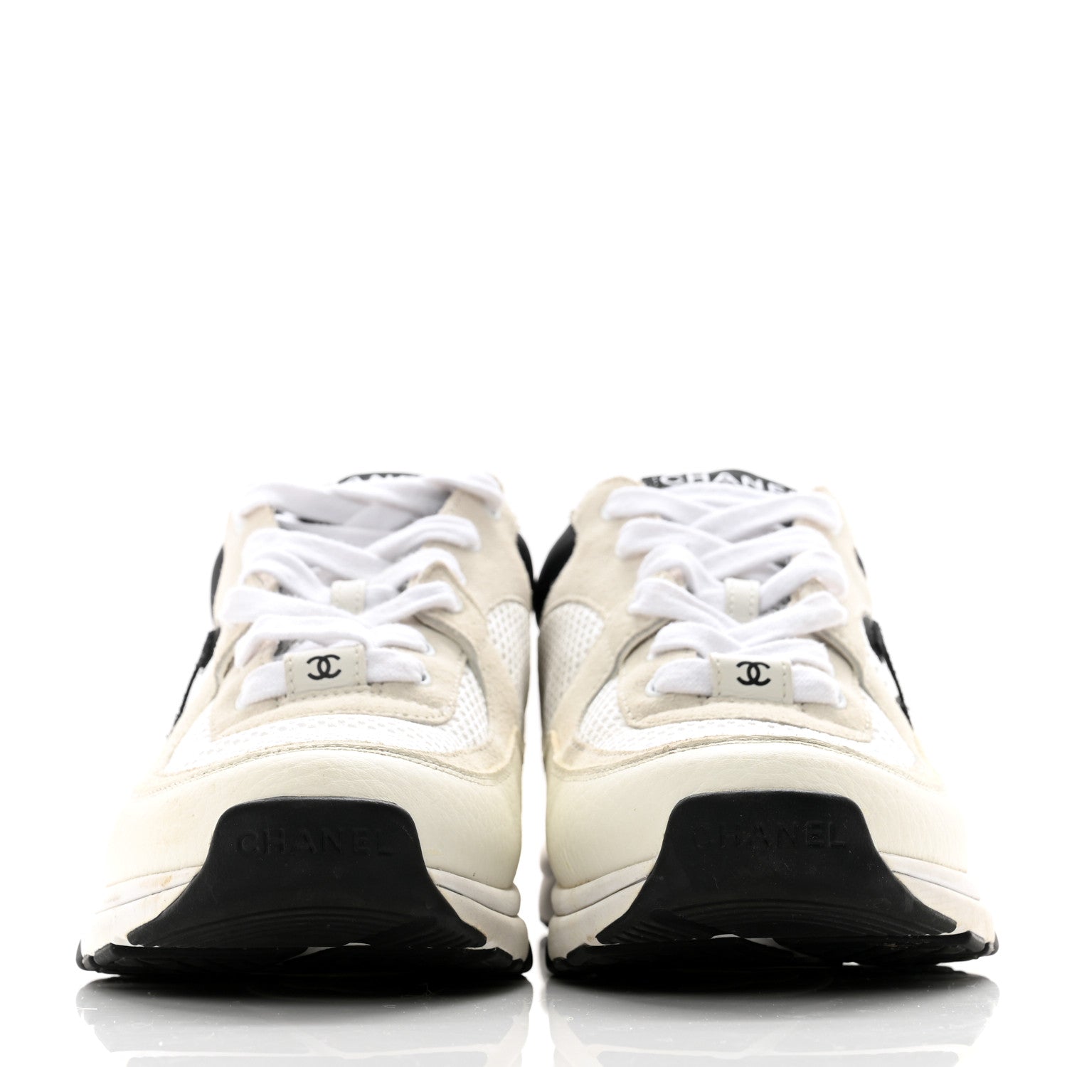 Chanel Mesh Suede Calfskin Grained Calfskin Womens CC Sneakers 39 White Black 2 of 12