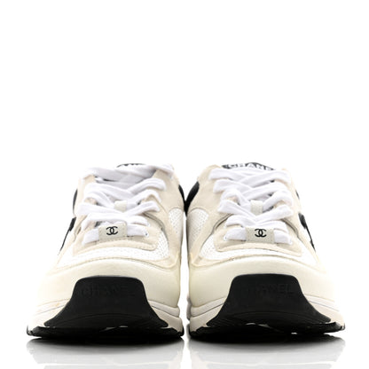 Chanel Mesh Suede Calfskin Grained Calfskin Womens CC Sneakers 39 White Black 2 of 12