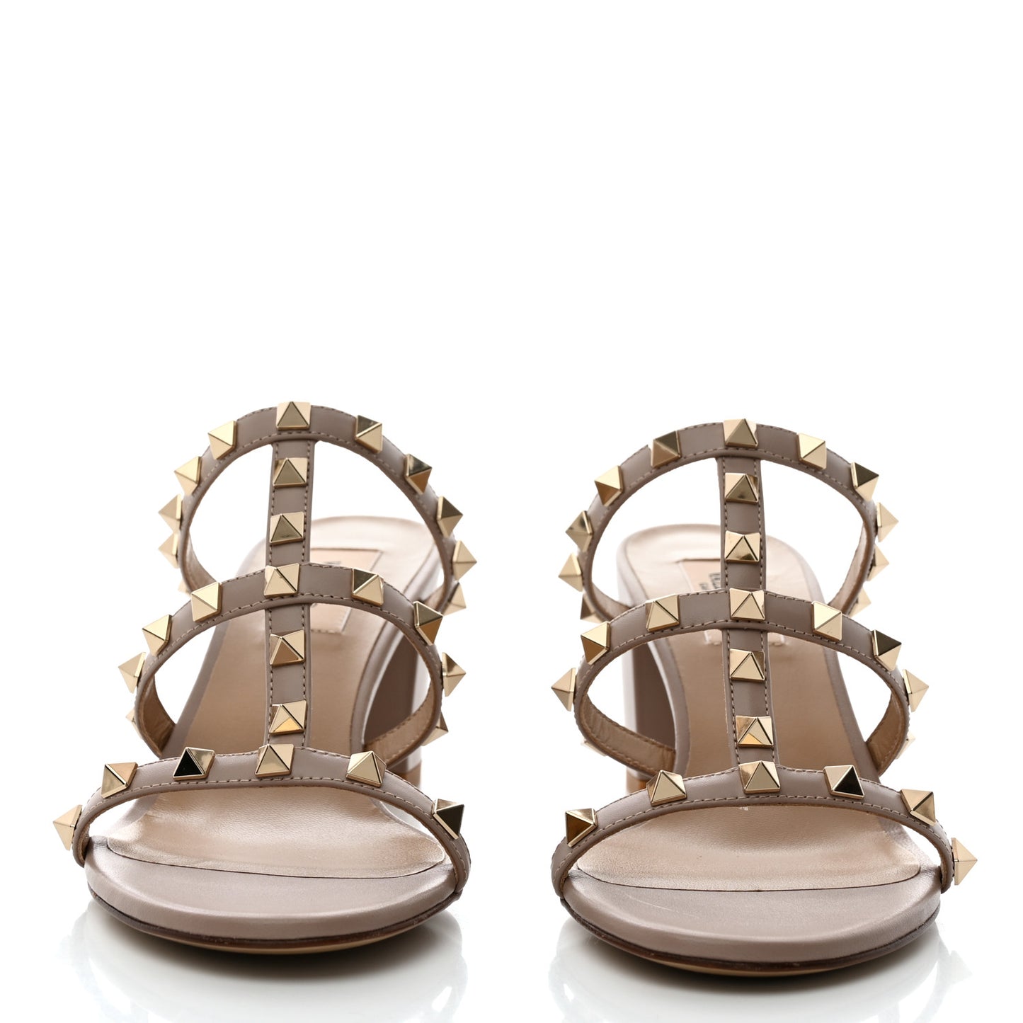 Calfskin Rockstud 60mm Caged Slide Sandals 38 Poudre