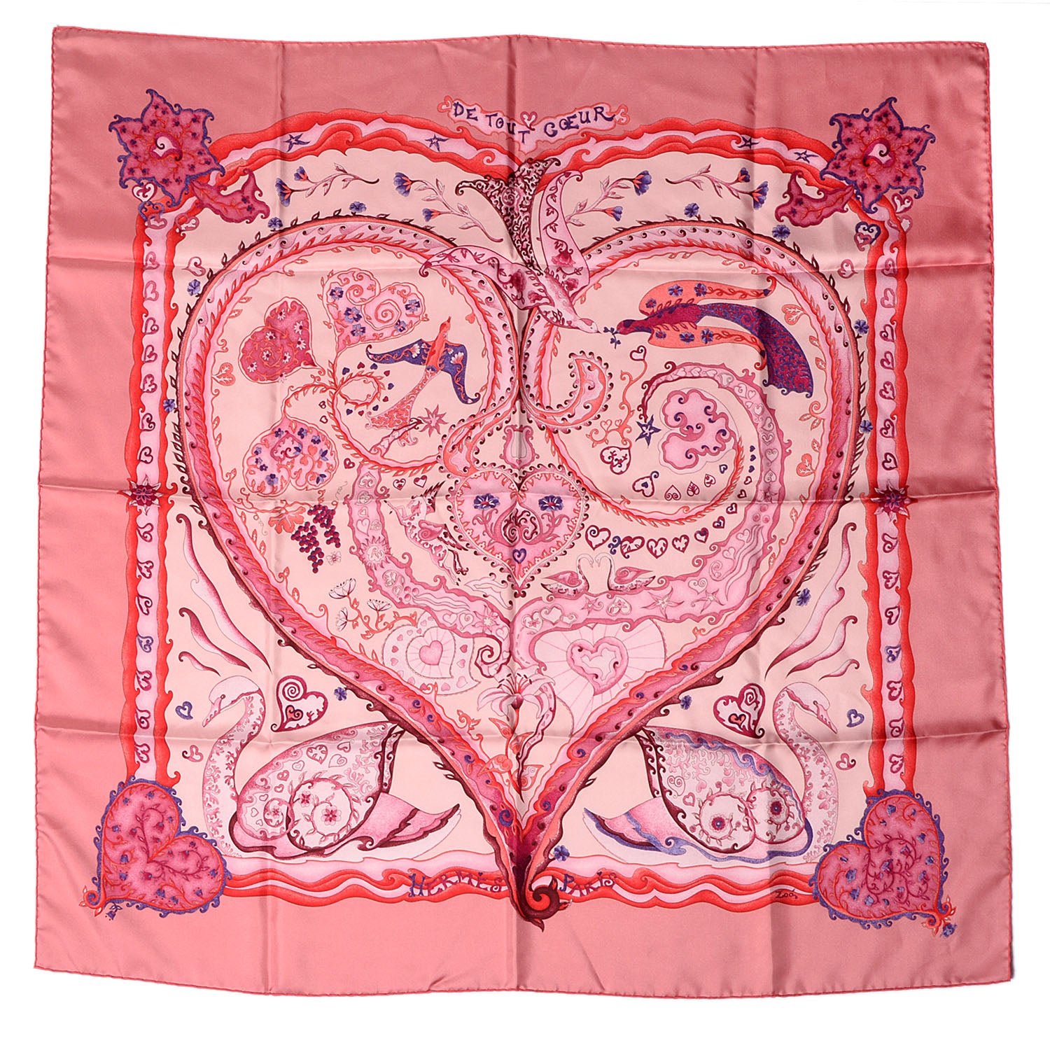 Hermes Silk De Tout Coeur Scarf 90 Vieux Rose Rose Pale Violine 2 of 5