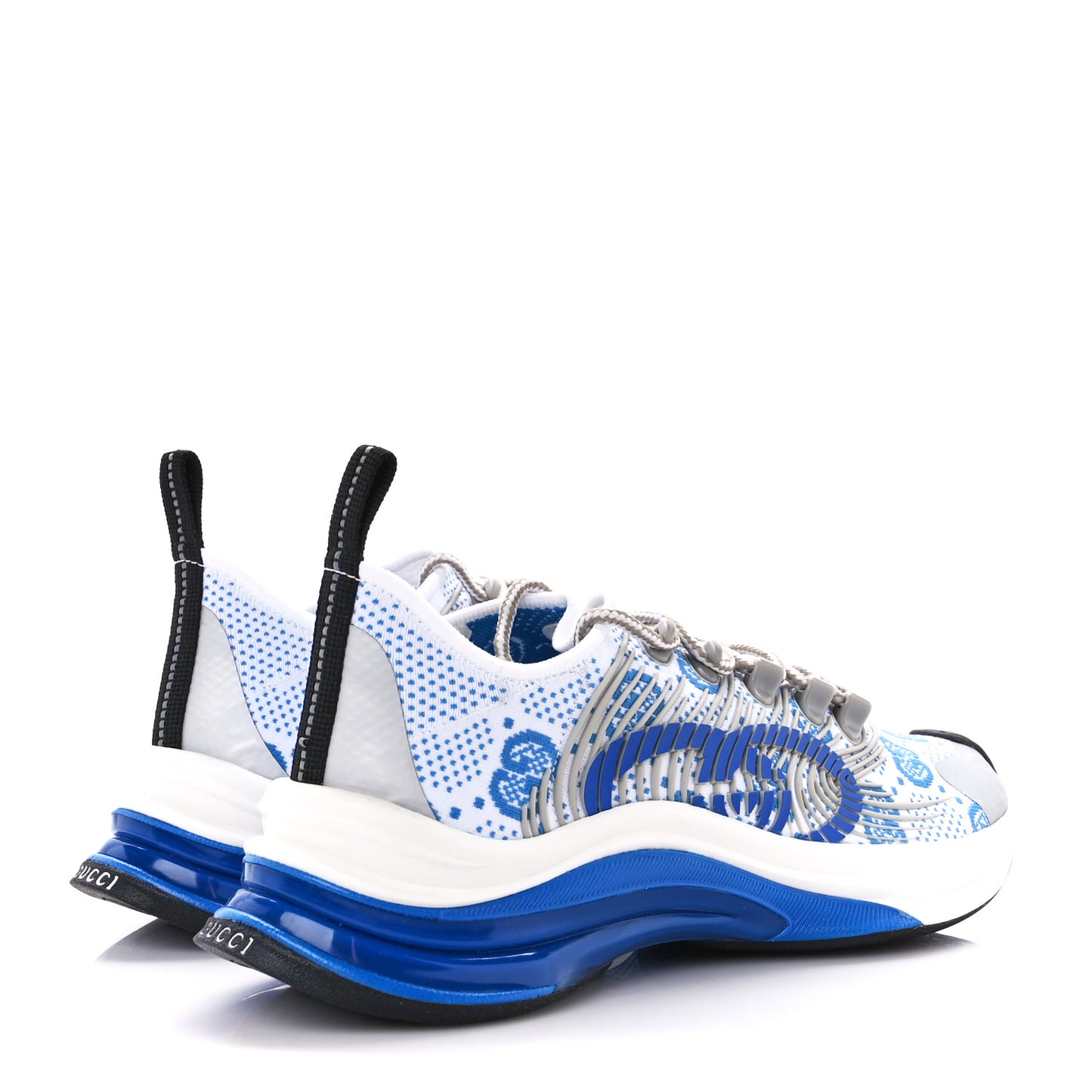 Technical Knit Fabric Waves GG Monogram Womens Gucci Run Sneakers 37 Great White Bright Splash Thunder Grey Sky