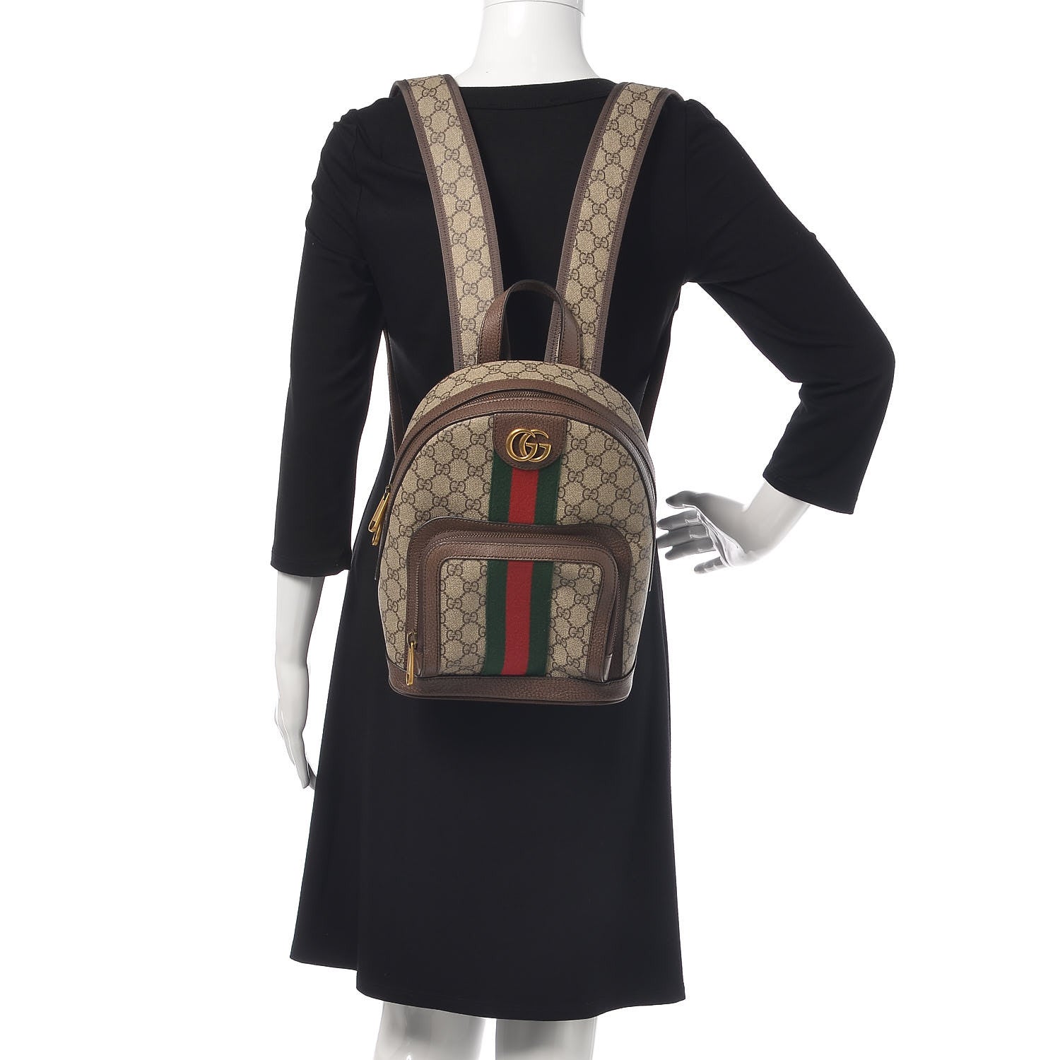 Gucci GG Supreme Monogram Calfskin Web Small Ophidia Day Backpack Beige Ebony New Acero 2 of 9