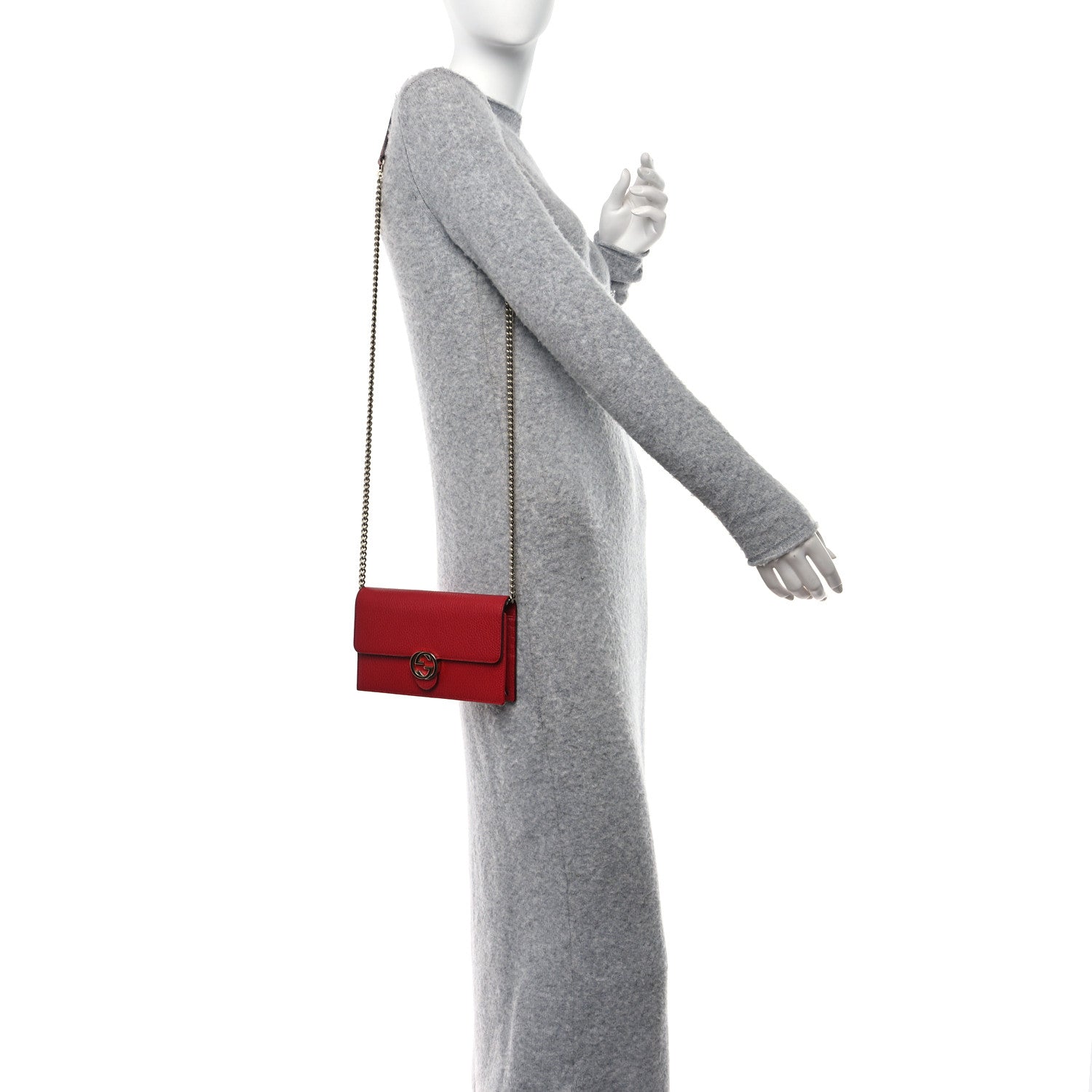 Gucci Dollar Calfskin Interlocking G Chain Wallet Red 2 of 9