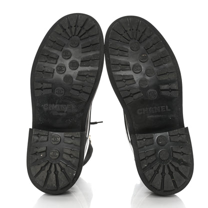 Chanel Calfskin Knit Lace Up Combat Boots 39 Black 5 of 12