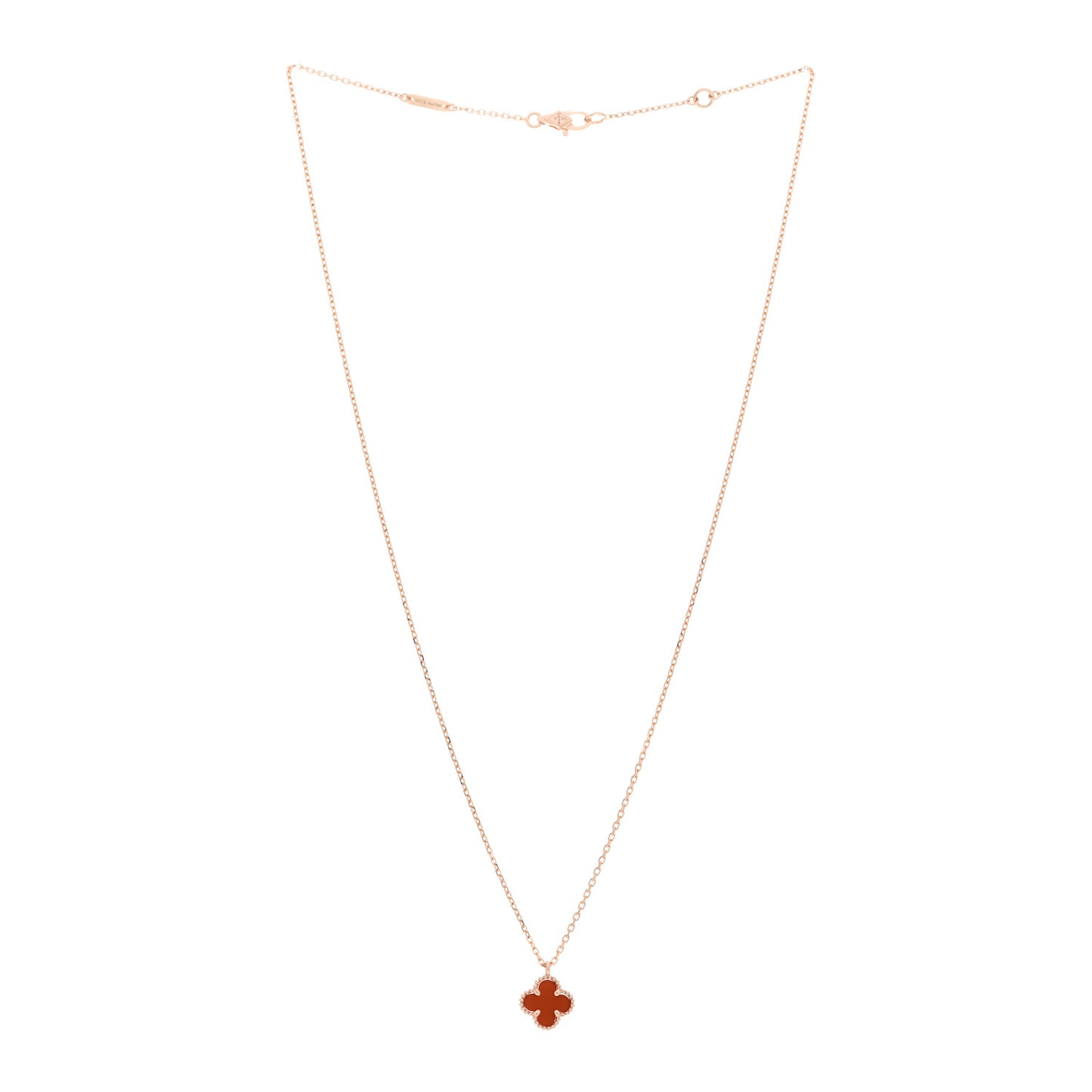 18K Rose Gold Carnelian Sweet Alhambra Pendant Necklace