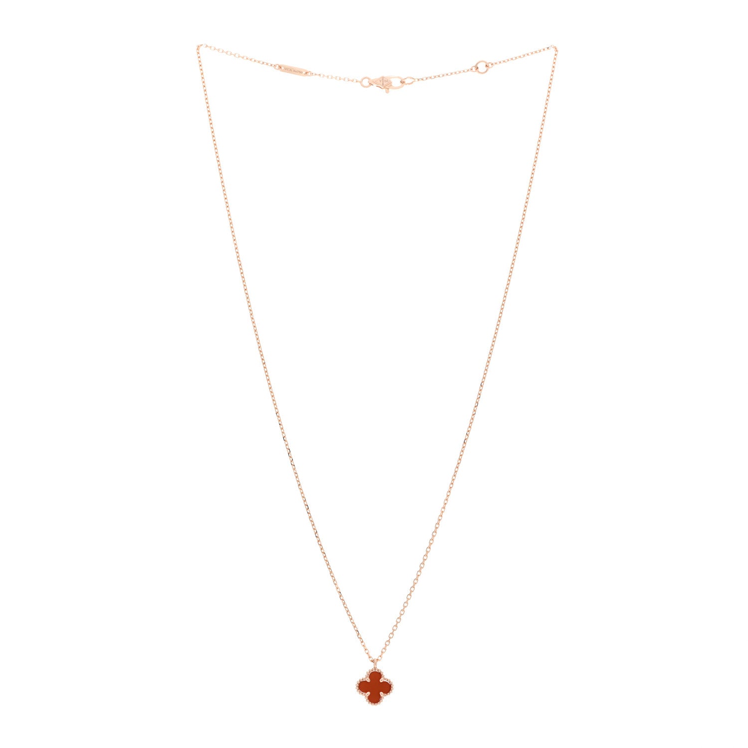 Van Cleef & Arpels 18K Rose Gold Carnelian Sweet Alhambra Pendant Necklace 3 of 6