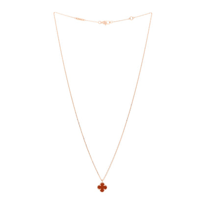 Van Cleef & Arpels 18K Rose Gold Carnelian Sweet Alhambra Pendant Necklace 3 of 6