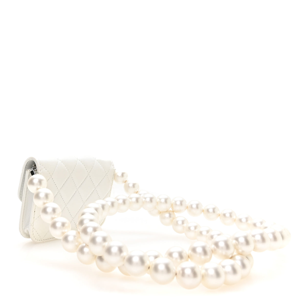 Chanel Calfskin Quilted Mini Maxi Pearls Wallet On Chain WOC White 2 of 10