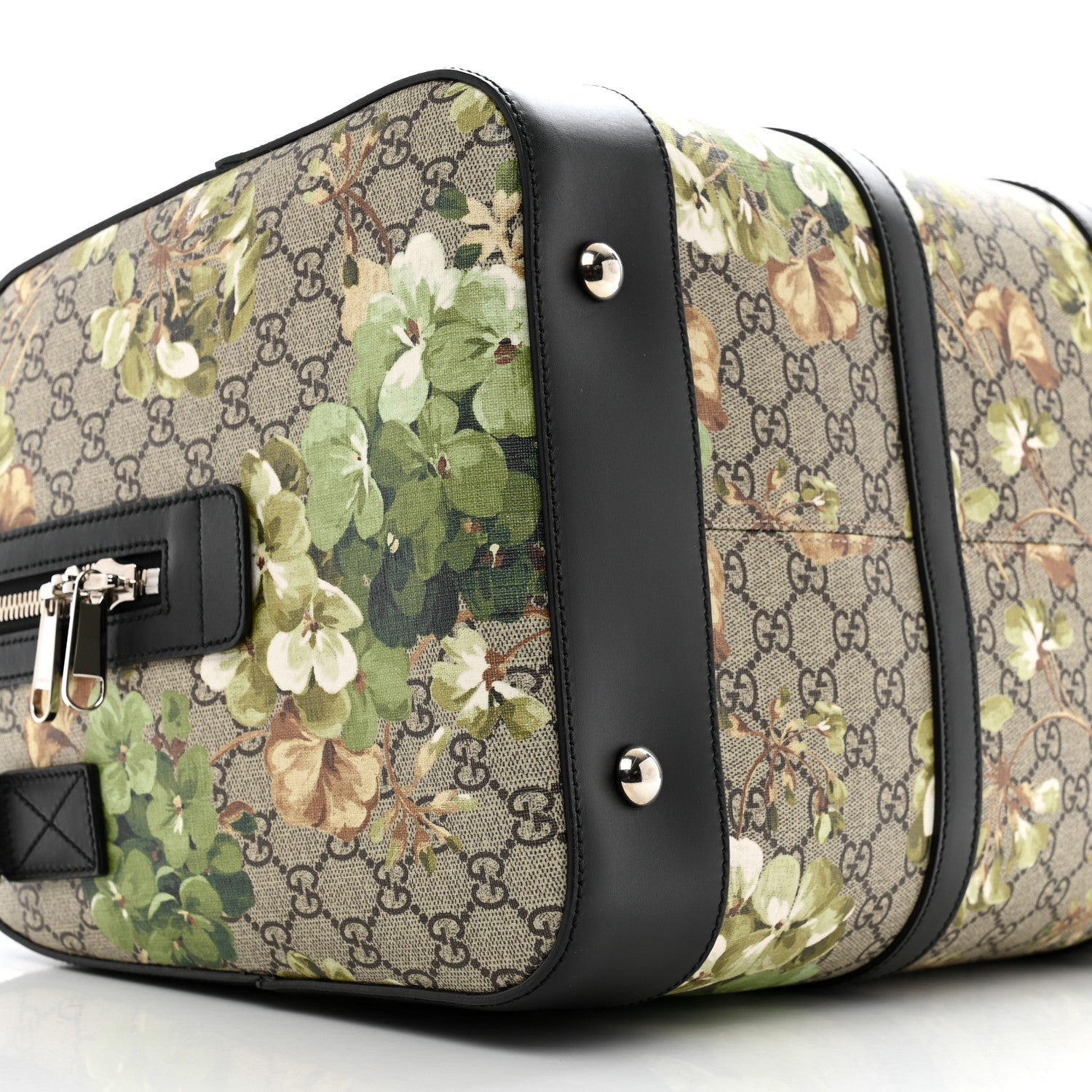 Gucci GG Supreme Monogram Blooms Medium Duffle Beige New Military Black 8 of 9