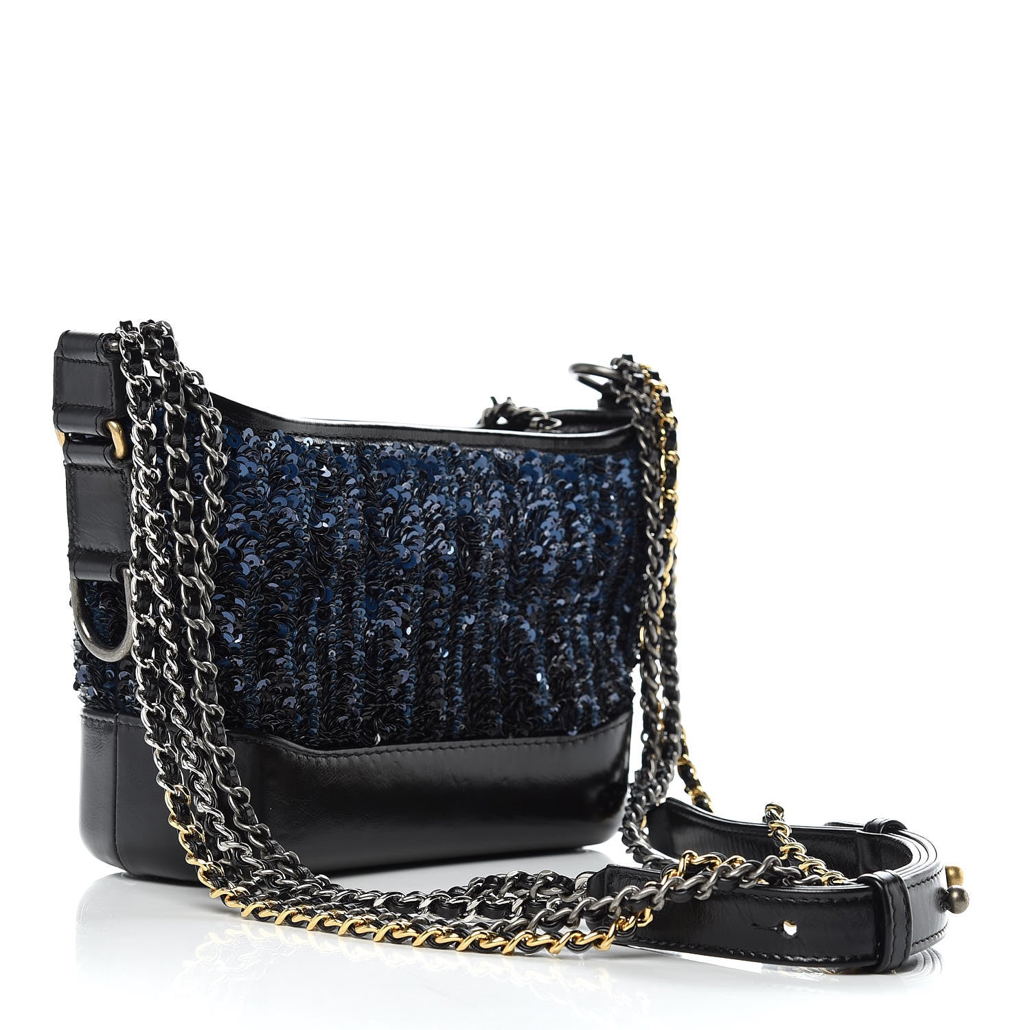 Chanel Sequin Calfskin Small Gabrielle Hobo Black Blue 3 of 9