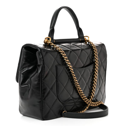 Chanel Calfskin Quilted Large Gold Bar Top Handle Flap Black 3 of 11