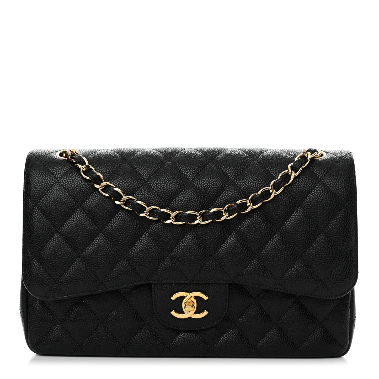 Caviar Quilted Jumbo Double Flap Black