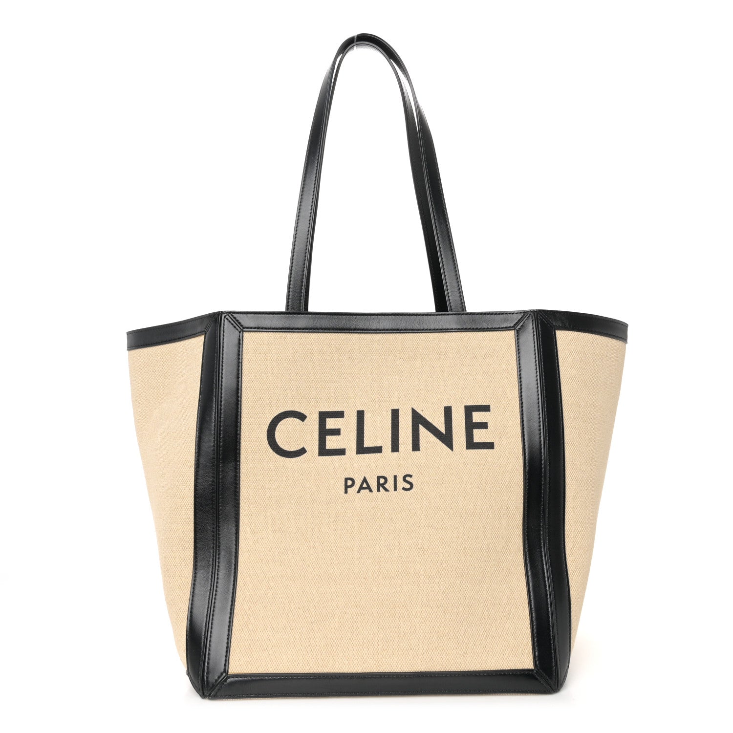 Celine Canvas Calfskin Square Cabas Tote Vanilla Black 1 of 10
