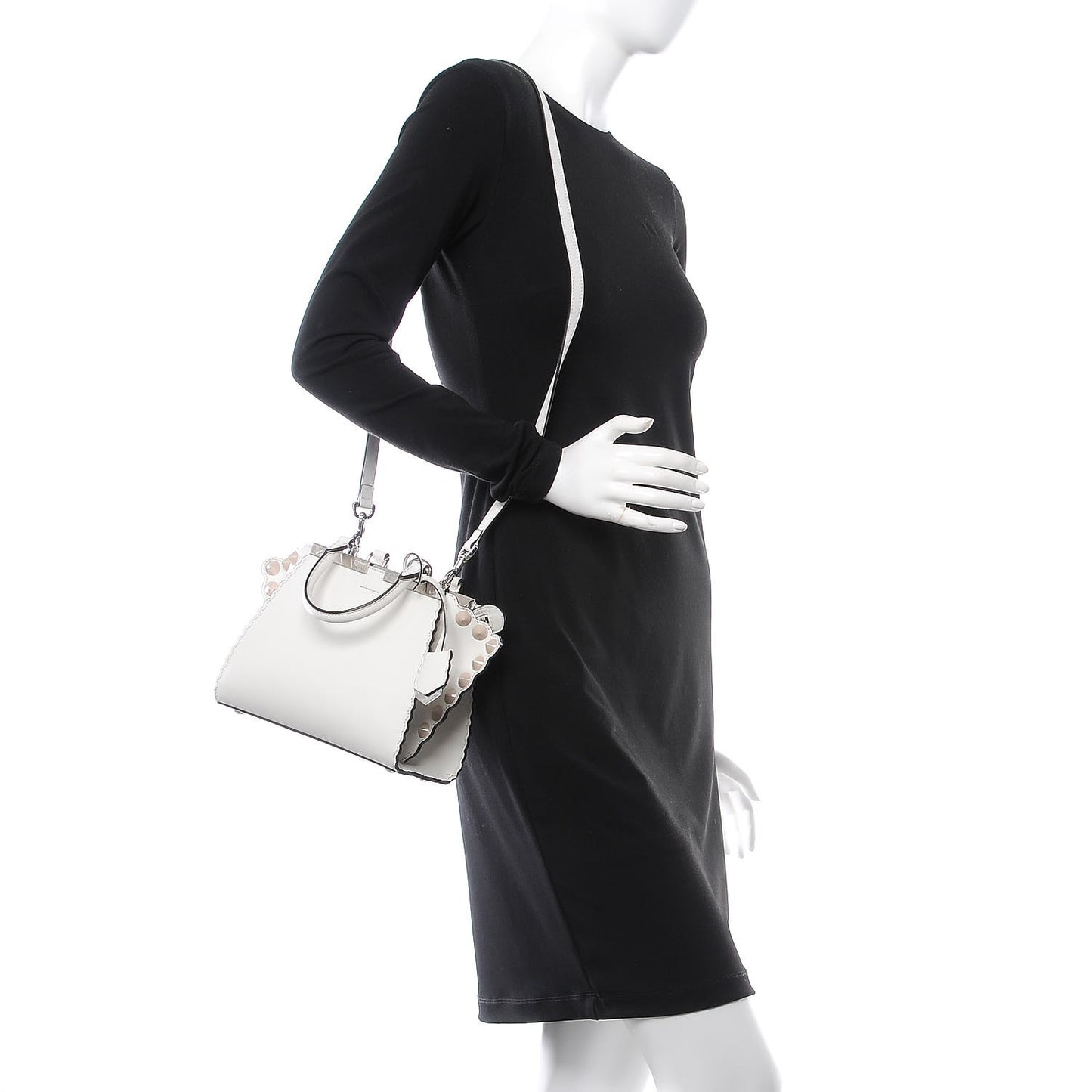 Vitello Dolce Scalloped Studded Mini 3Jours Tote White Ice Nuvola