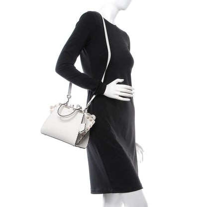 Fendi Vitello Dolce Scalloped Studded Mini 3Jours Tote White Ice Nuvola 2 of 9