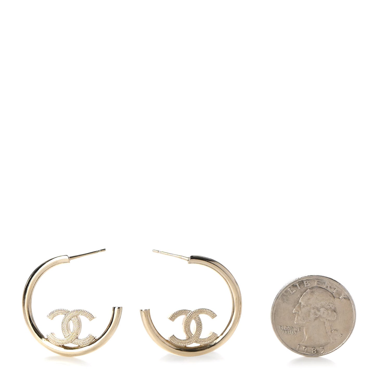 Metal Textured CC Hoop Earrings Gold