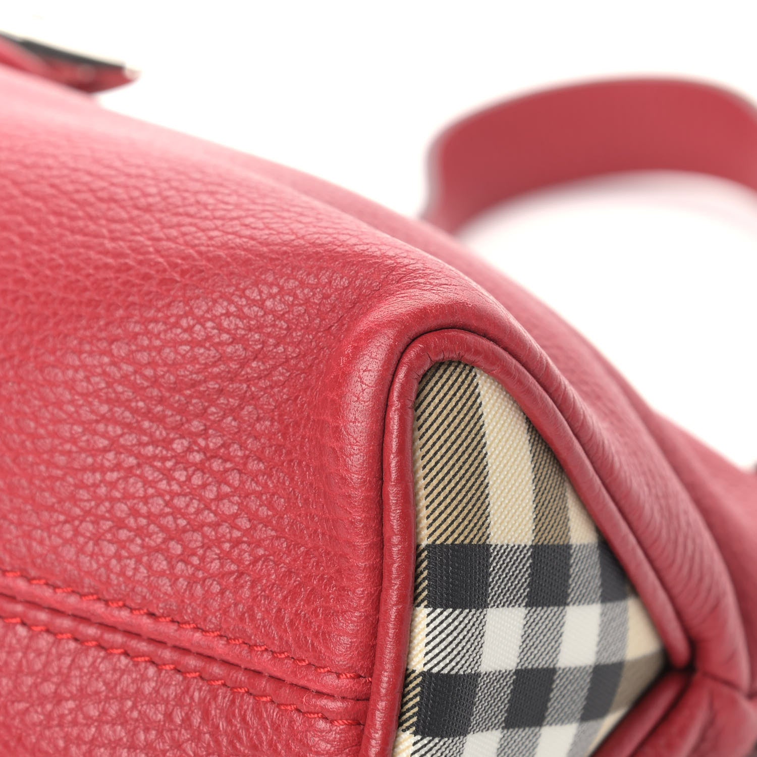 Burberry Grainy Calfskin House Check Horn Toggle Shoulder Bag Red 9 of 13