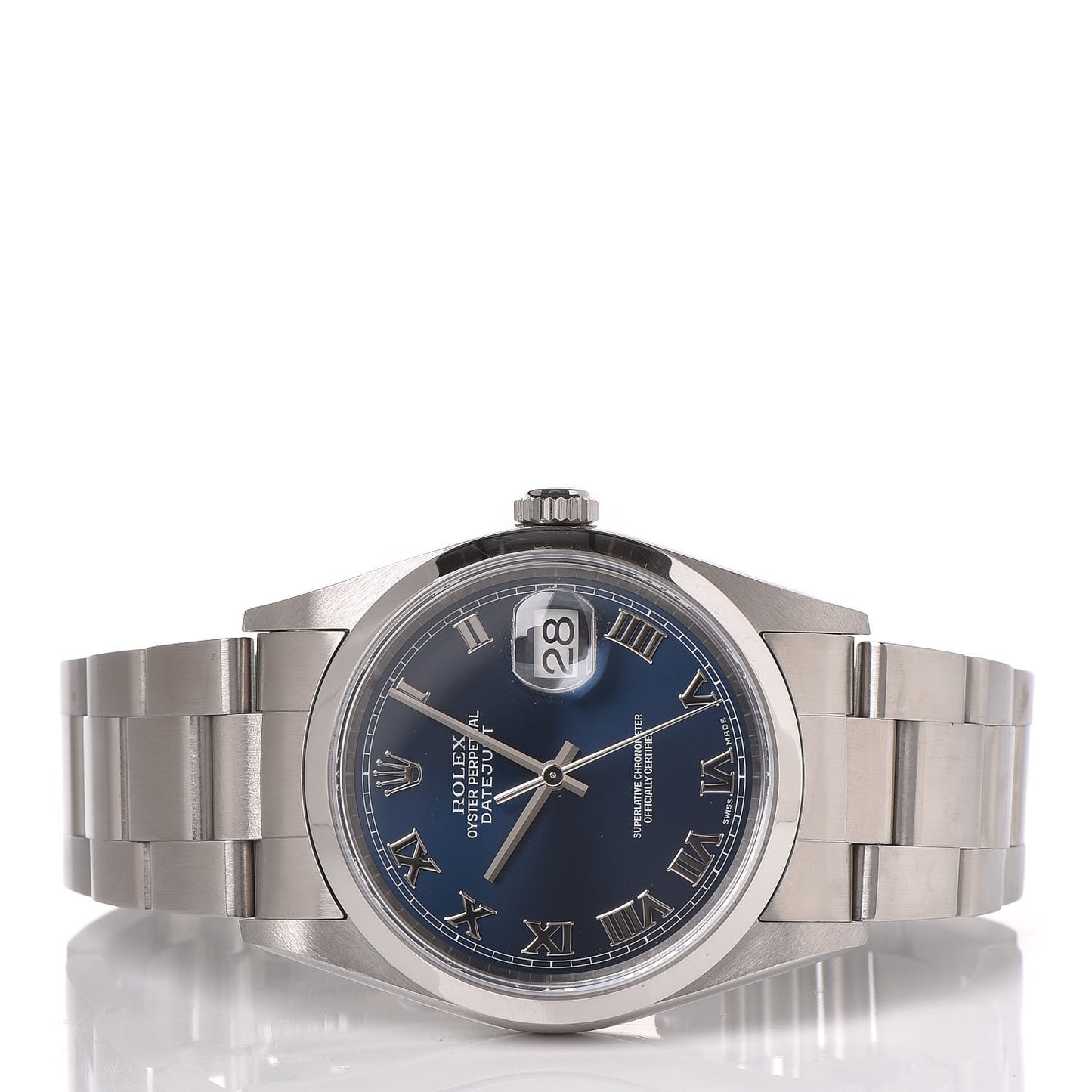 Stainless Steel 36mm Oyster Perpetual Datejust Watch Blue Roman 16200