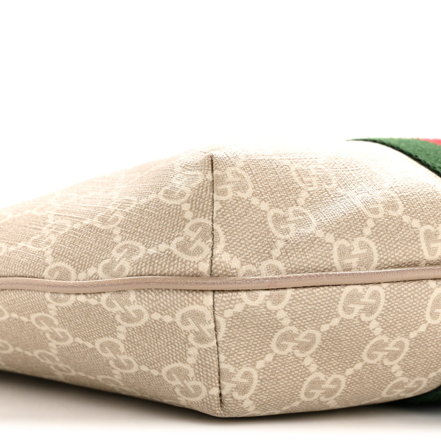 GG Supreme Monogram Textured Dollar Calfskin Web Small Ophidia Half Moon Hobo Beige Mystic White Oatmeal