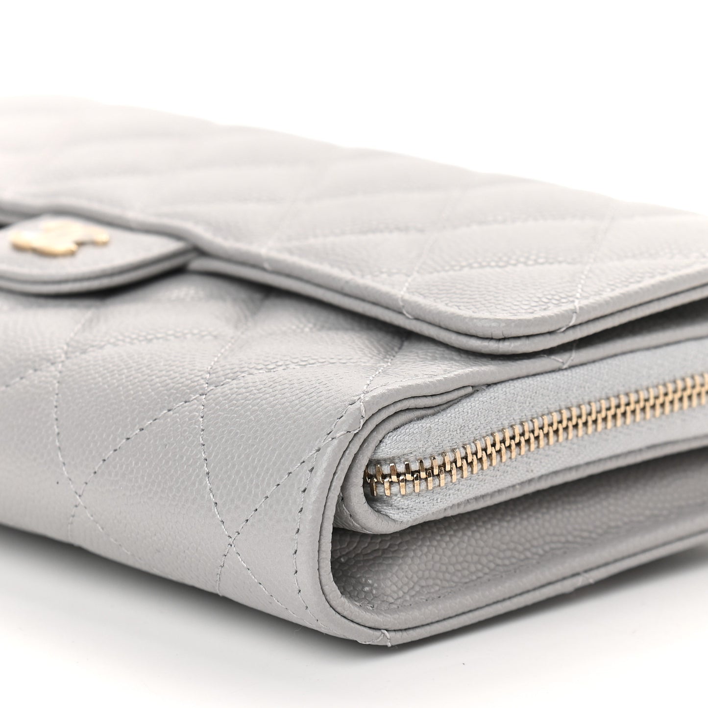 Caviar Quilted Phone Holder Wallet on Removable Chain Grey