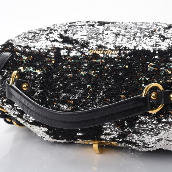 Miu Miu Paillettes Sequined East West Satchel Argento 10 of 10