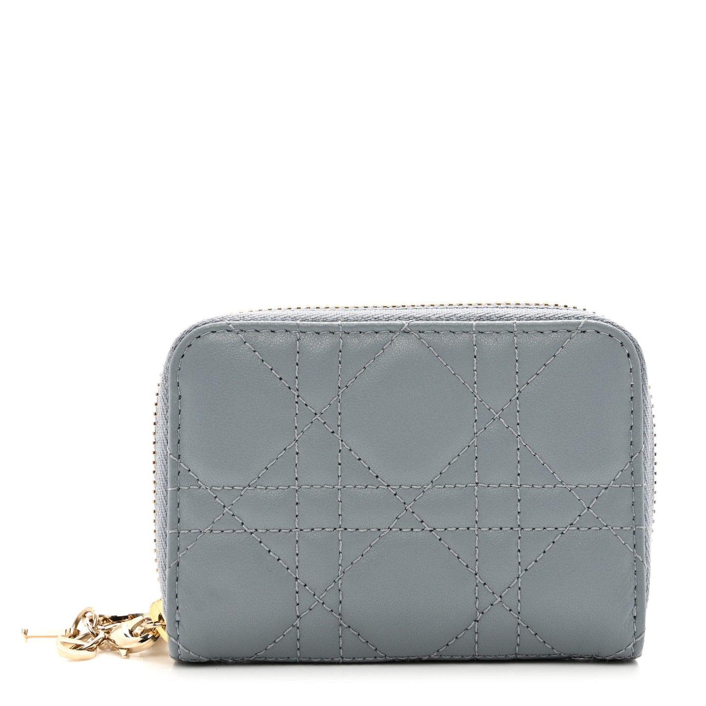 Lambskin Cannage Small Lady Dior Voyageur Coin Purse Cloud Blue