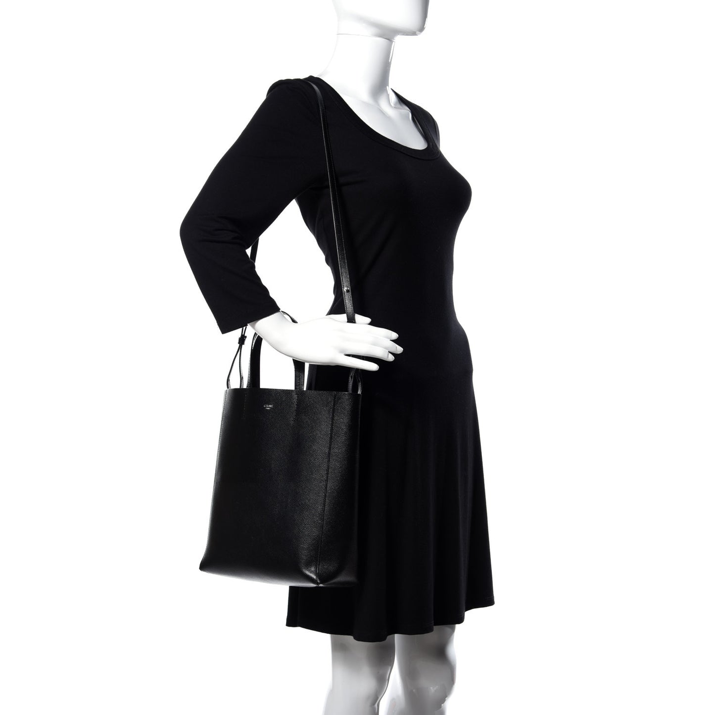 Grained Calfskin Small Vertical Cabas Black