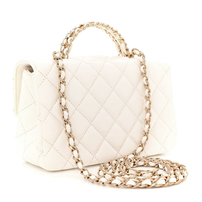 Chanel Lambskin Quilted Mini Crystal Top Handle Rectangular Flap White 3 of 10