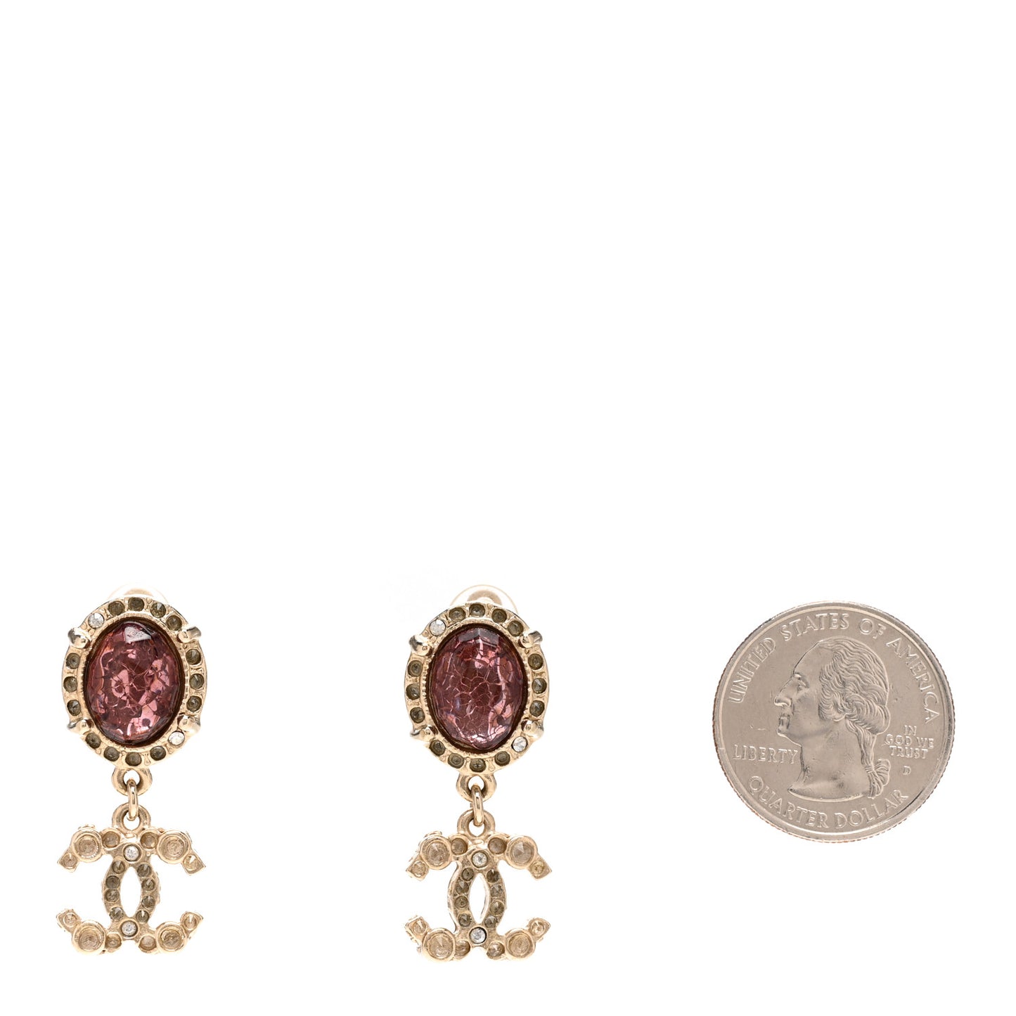 Crystal CC Drop Earrings Gold Red