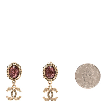 Chanel Crystal CC Drop Earrings Gold Red 2 of 5
