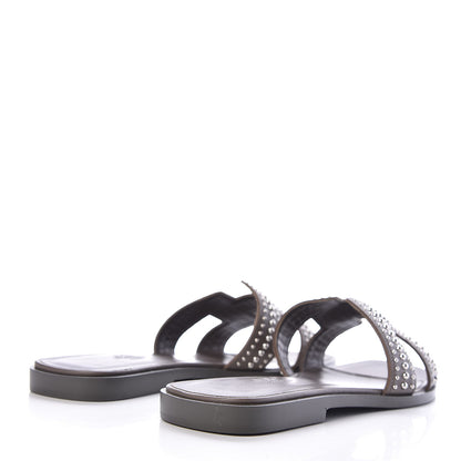 Hermes Calfskin Studded Oran Sandals 38 Gris Galet 4 of 8