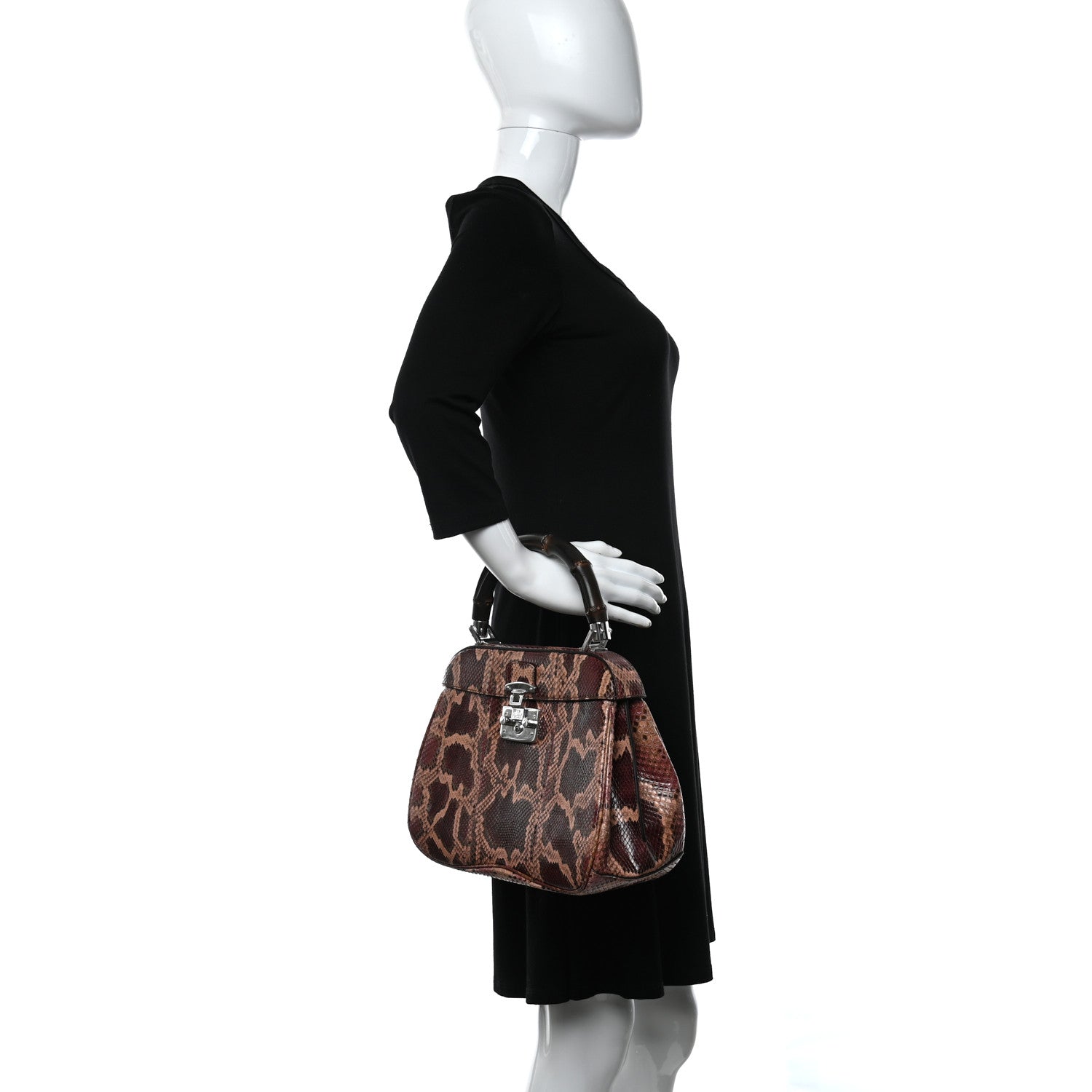 Gucci Snakeskin Bamboo Medium Lady Lock Top Handle Bag Burgundy 2 of 9