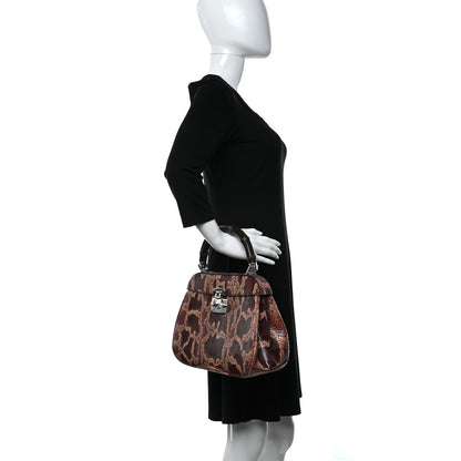 Gucci Snakeskin Bamboo Medium Lady Lock Top Handle Bag Burgundy 2 of 9