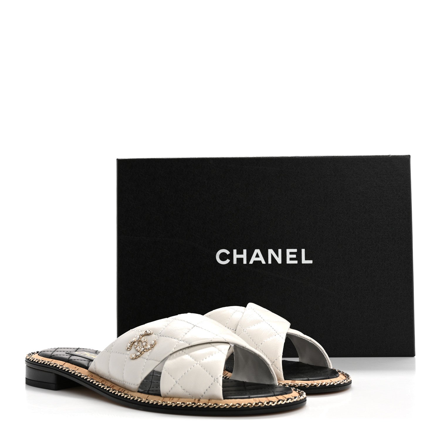 Chanel Lambskin Quilted Chain CC Sandals 39 White 12 of 12