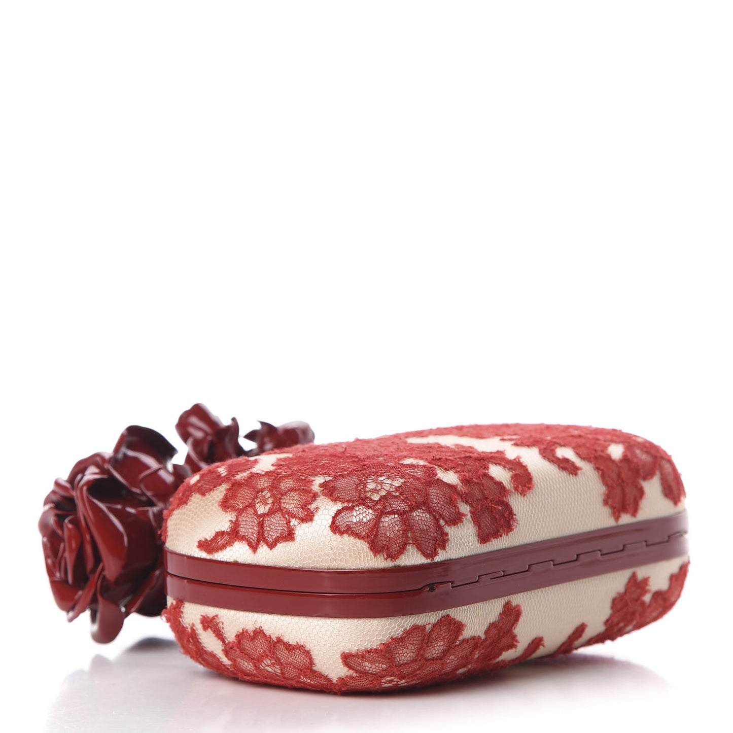 Lace Rose Knuckle Duster Box Clutch Red Nude