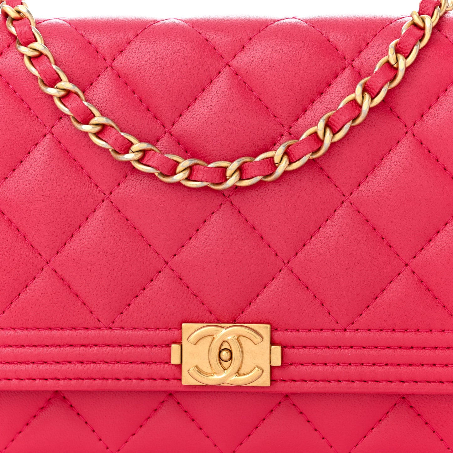 Lambskin Quilted Boy Wallet On Chain WOC Dark Fuchsia