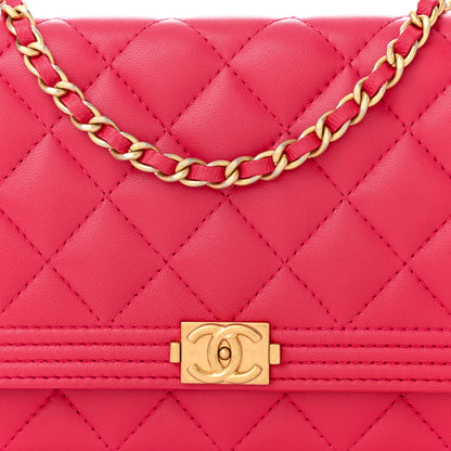 Chanel Lambskin Quilted Boy Wallet On Chain WOC Dark Fuchsia 9 of 12