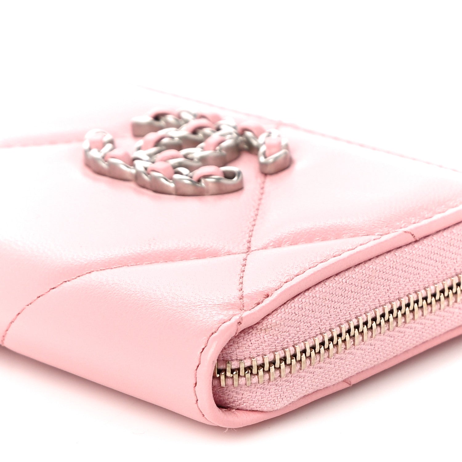 Chanel Lambskin Quilted Chanel 19 Zip Around Coin Purse Wallet Light Pink 10 of 11