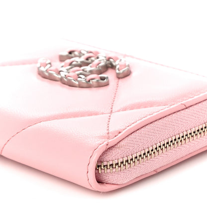 Chanel Lambskin Quilted Chanel 19 Zip Around Coin Purse Wallet Light Pink 10 of 11