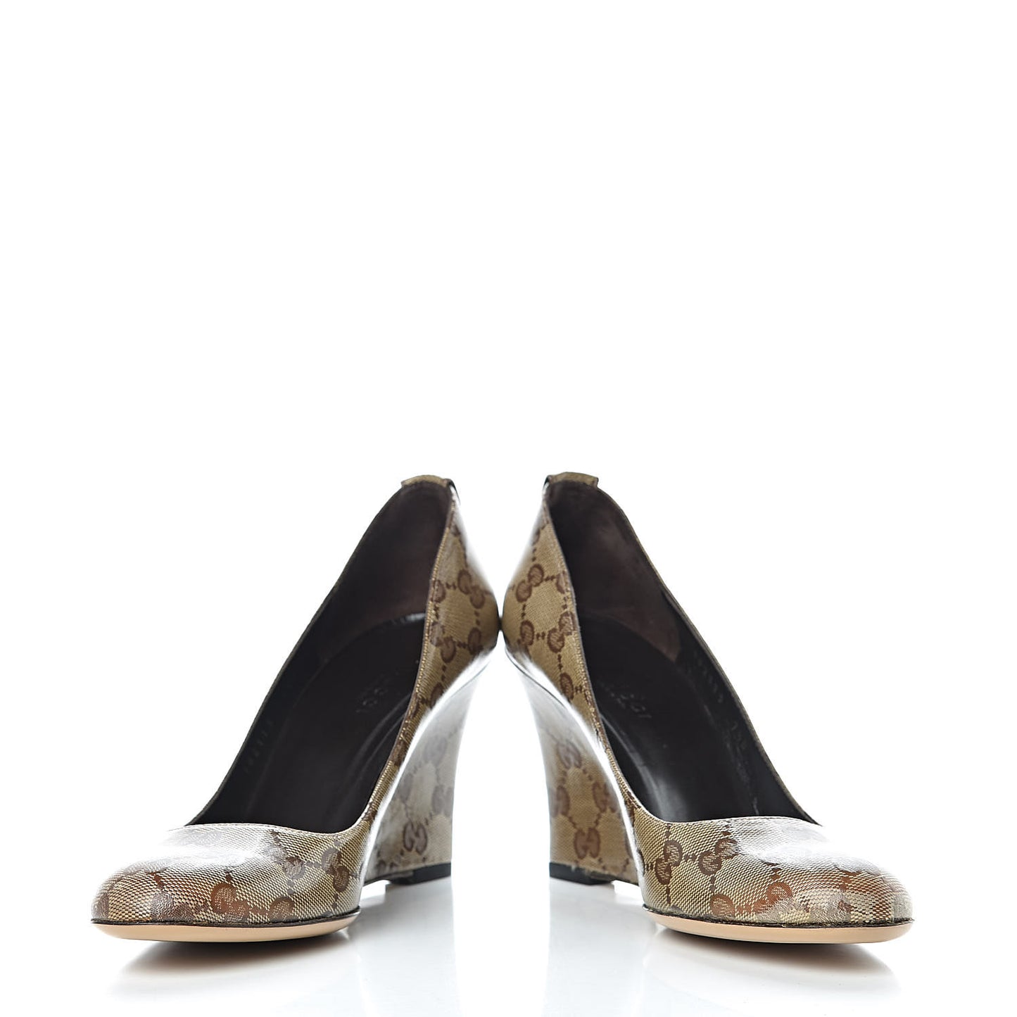 Crystal Monogram Wedges Pumps 7.5 Beige Ebony