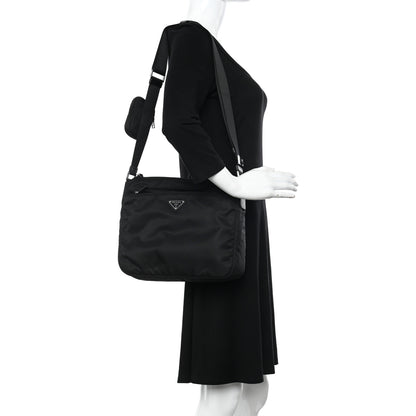 Prada Re-Nylon Vela Saffiano Pocket Double Zip Messenger Bag Black 2 of 9