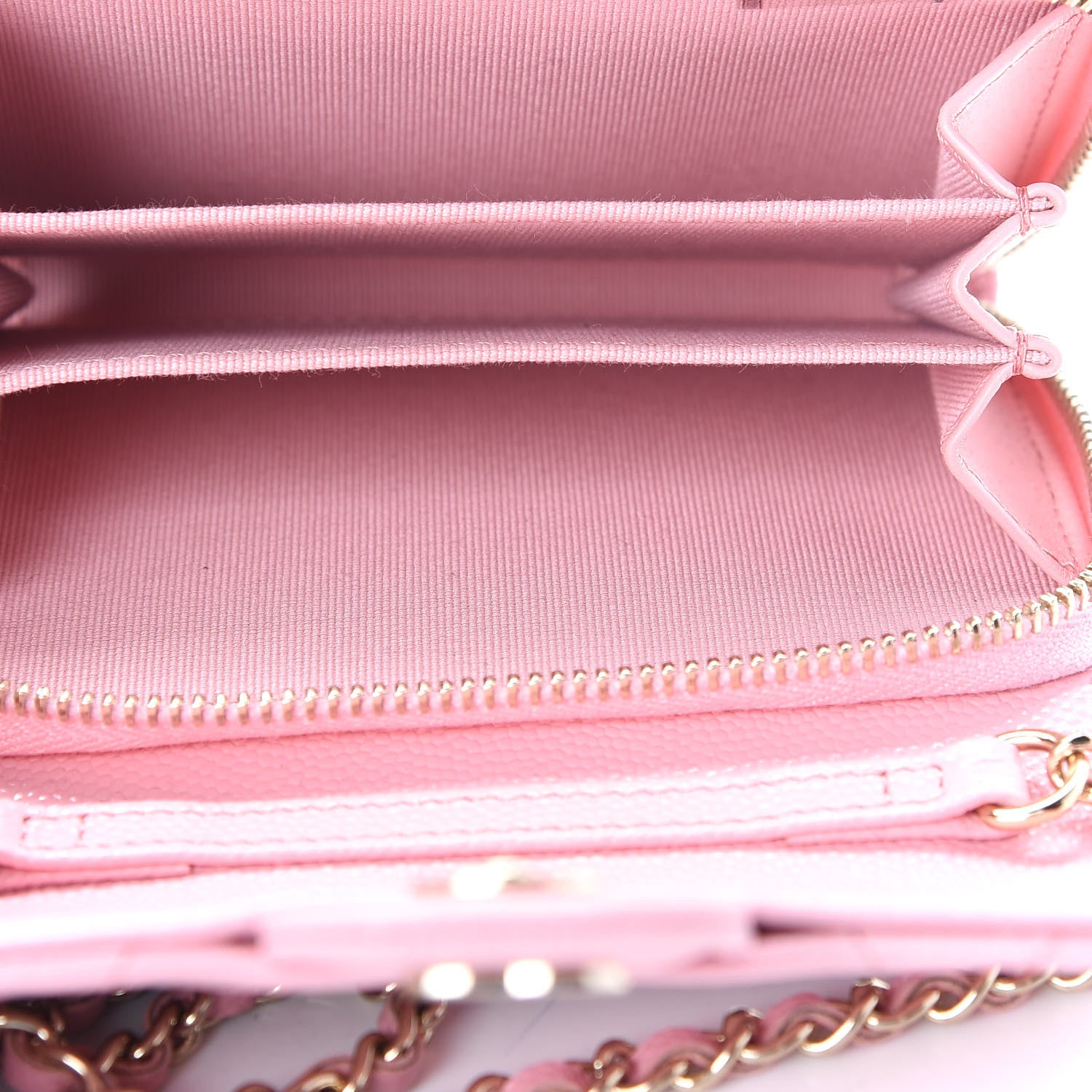 Chanel Caviar Quilted Flap Zip Card Holder On Chain Pink 4 of 8