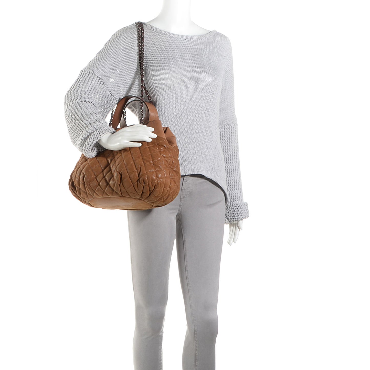 Iridescent Calfskin Large In The Mix Tote Light Brown